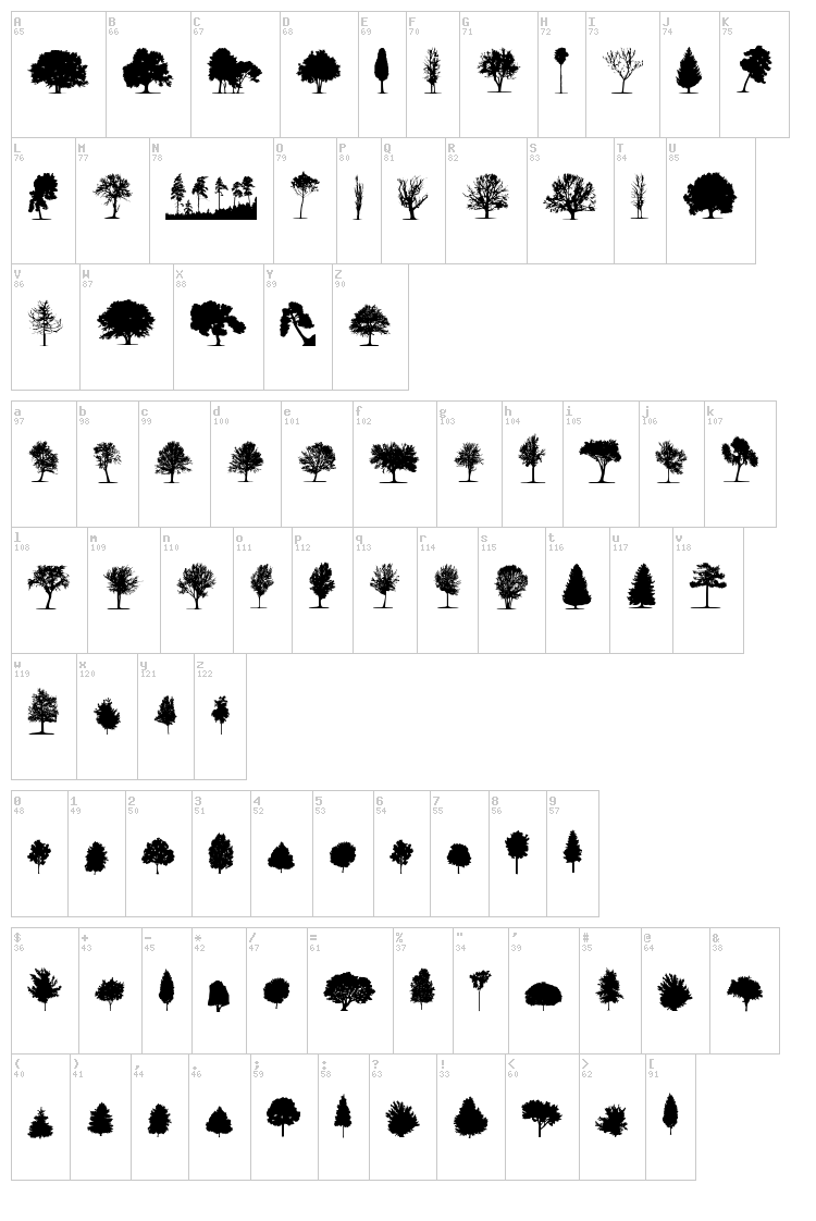 Trees TFB font map